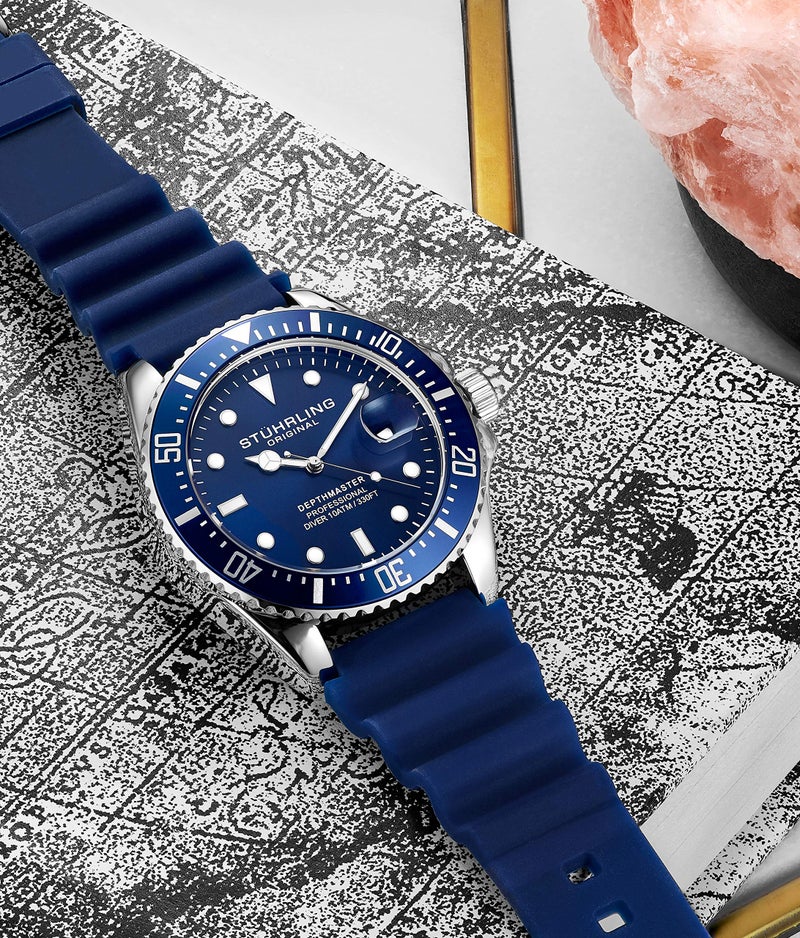 Stuhrling Original Men's Watch Dive Watch Silver 42 MM Case with Screw Down Crown Rubber Strap Water Resistant to 330 FT - Image 2